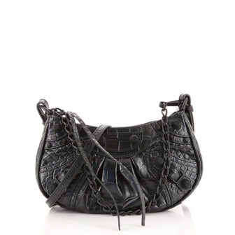 Balenciaga Le Cagole Giant Studs Shoulder Bag Crocodile Embossed Leather Mini