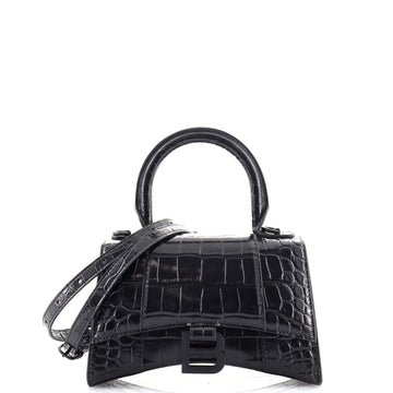 Balenciaga Hourglass Top Handle Bag Crocodile Embossed Leather XS