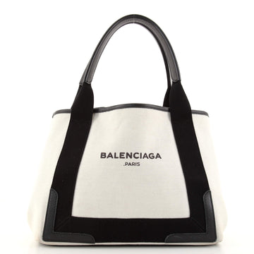 Balenciaga Navy Cabas Canvas with Leather Small