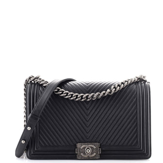 Chanel Boy Flap Bag Chevron Calfskin Old Medium