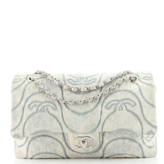 Chanel Classic Single Flap Bag Embossed Denim Jumbo