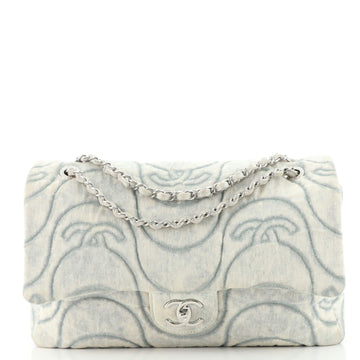 Chanel Classic Single Flap Bag Embossed Denim Jumbo