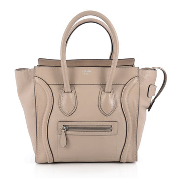 Celine Luggage Handbag Grainy Leather Micro Neutral 1551506