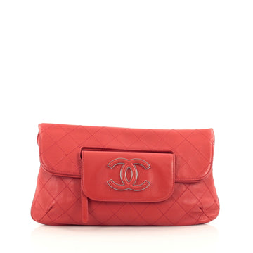 Chanel CC Foldover Clutch Quilted Leather Medium