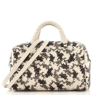 Bottega Veneta In Mist Convertible Boston Bag Embroidered Intrecciato Nappa Small