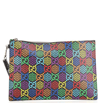 Gucci Wristlet Zip Pouch Psychedelic Print GG Coated Canvas Medium