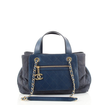 Chanel Shopping Tote Quilted Denim with Stitched Calfskin Medium