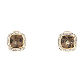 David Yurman Albion Stud Earrings Sterling Silver and 18K Yellow Gold with Smoky Quartz and Diamonds 11mm