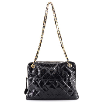 Chanel Vintage Slit Pocket Shoulder Bag Quilted Patent Medium