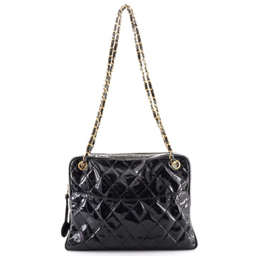 Chanel Vintage Slit Pocket Shoulder Bag Quilted Patent Medium