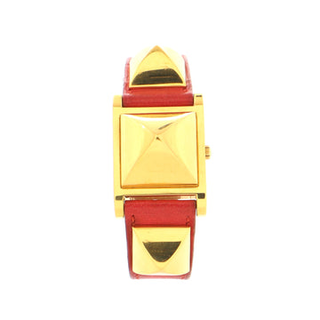 Hermes Medor Quartz Watch Plated Metal and Leather 23