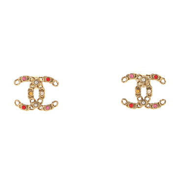 Chanel CC Chain Stud Earrings Metal with Crystals and Faux Pearls