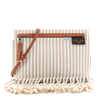 Loewe Paula's Ibiza T Messenger Fringed Striped Canvas and Leather Medium