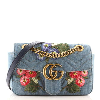 Gucci GG Marmont Flap Bag Denim Matelasse with Applique Mini