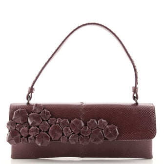 Bottega Veneta Top Handle Flap Clutch Lizard with Floral Applique