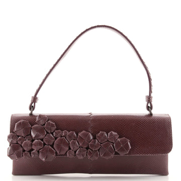 Bottega Veneta Top Handle Flap Clutch Lizard with Floral Applique