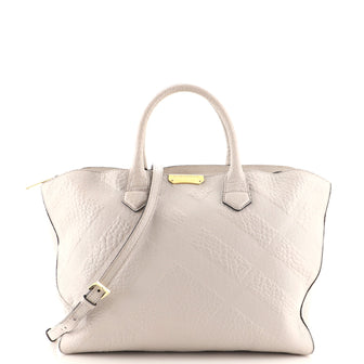 Burberry Dewsbury Convertible Tote Check Embossed Leather Medium