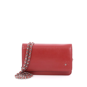 Chanel Camellia Wallet on Chain Leather Red
