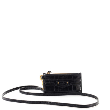 Balenciaga Neo Classic Lanyard Cardholder on Strap Crocodile Embossed Leather