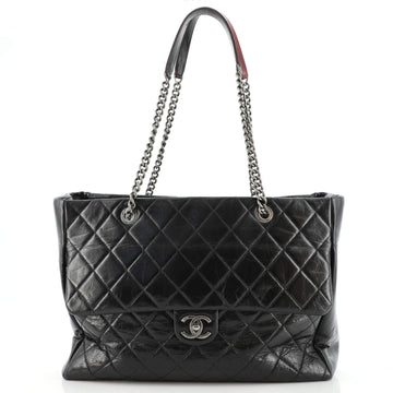 Chanel Duo Color Front Flap Shopping Tote Quilted Glazed Calfskin Large