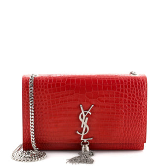 Saint Laurent Classic Monogram Tassel Crossbody Bag Crocodile Embossed Leather Medium