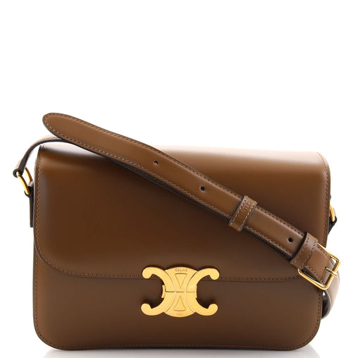 Celine Triomphe Shoulder Bag Smooth Calfskin Medium Brown 1556551