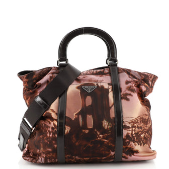 Prada Convertible Tote Printed Tessuto Large