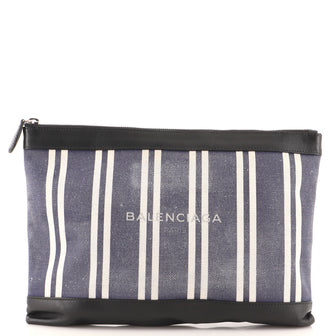 Balenciaga Navy Zip Pouch Canvas and Leather Large