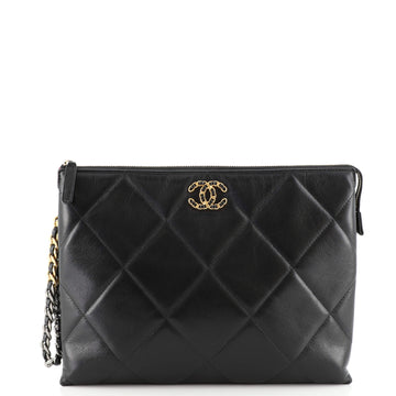 Chanel 19 Wristlet Pouch with Handle Quilted Goatskin Large