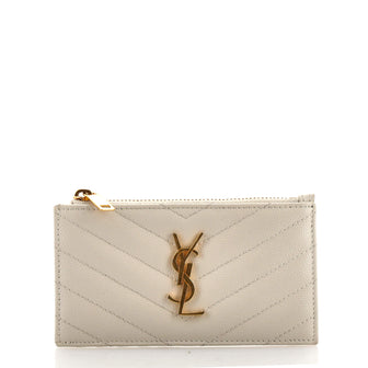Saint Laurent Monogram Fragments Zip Card Holder Matelasse Chevron Leather