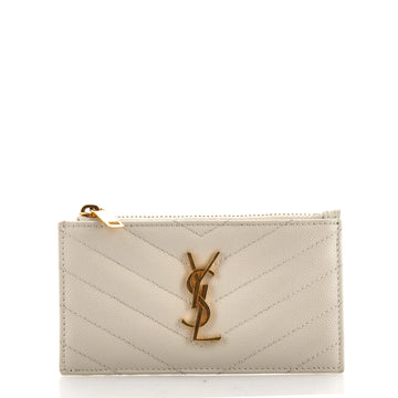 Saint Laurent Monogram Fragments Zip Card Holder Matelasse Chevron Leather