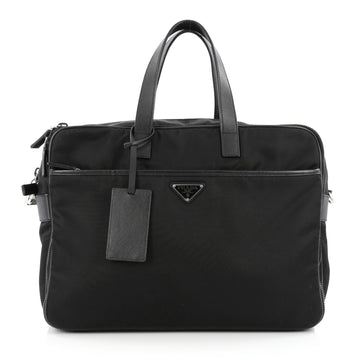 Prada Porta Computer Briefcase Tessuto and Saffiano Leather Medium black