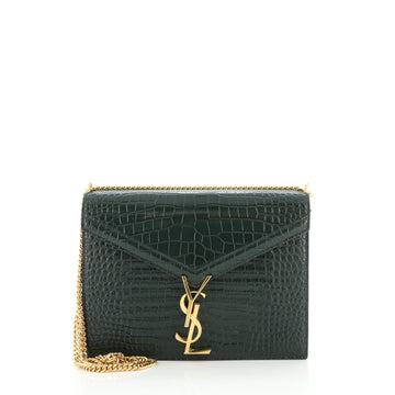 Saint Laurent Cassandra Chain Shoulder Bag Crocodile Embossed Leather Small