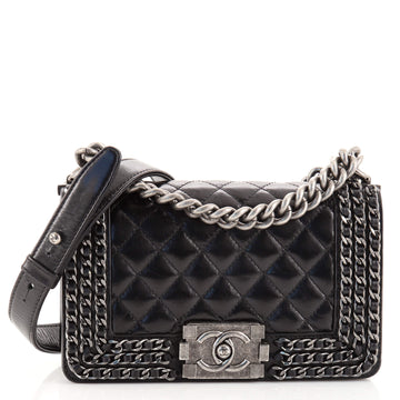 Chanel Chained Boy Flap Bag Quilted Glazed Calfskin Small