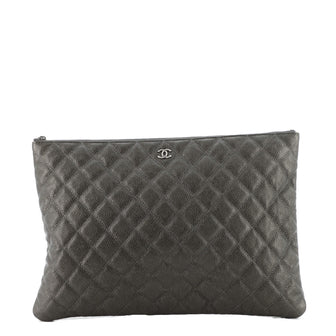 Chanel O Case Clutch Quilted Caviar Large