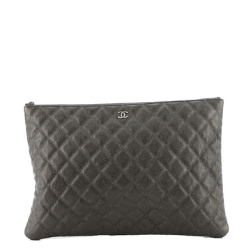 Chanel O Case Clutch Quilted Caviar Large