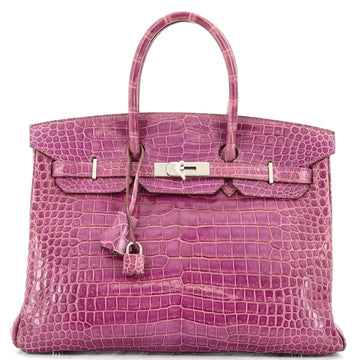 Hermes Birkin Handbag Purple Shiny Porosus Crocodile with Palladium Hardware 35