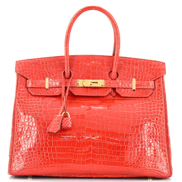 Hermes Birkin Handbag Red Shiny Porosus Crocodile with Gold Hardware 35