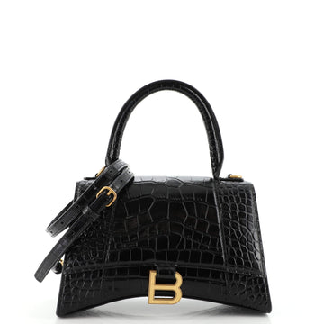 Balenciaga Hourglass Top Handle Bag Crocodile Embossed Leather Small