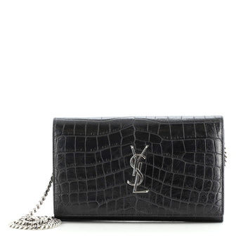 Saint Laurent Classic Monogram Wallet on Chain Crocodile Embossed Leather