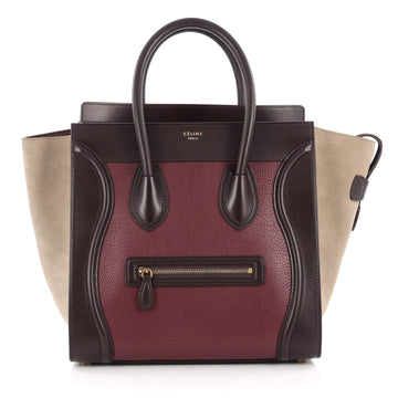 Celine Tricolor Luggage Handbag Leather Mini purple