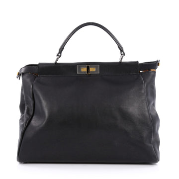 Fendi Peekaboo Handbag Leather with Calf Hair Interior Large Black