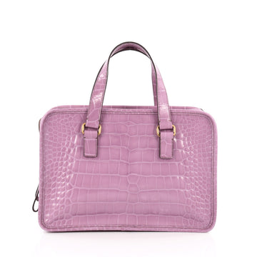 Prada St. Cocco Lucido Bauletto Handle Bag Crocodile Embossed Leather purple