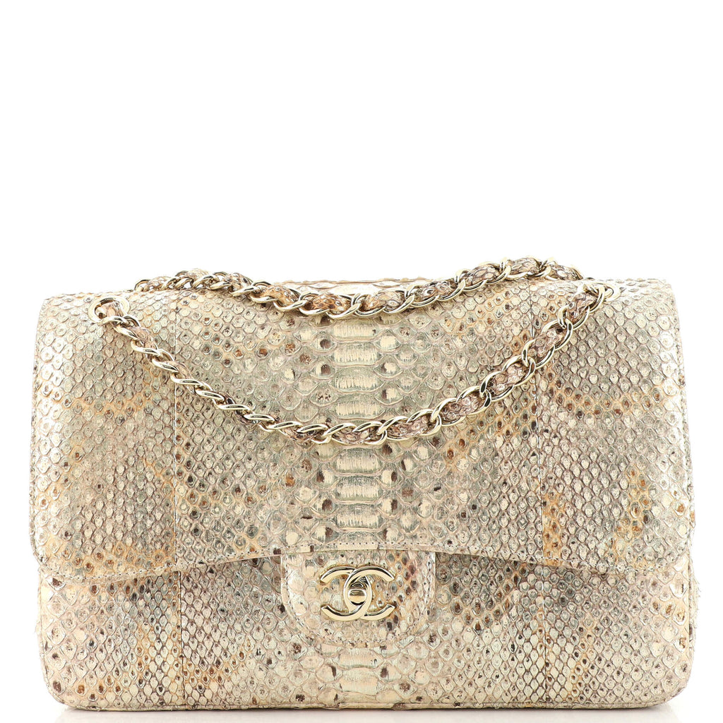 Only 1650.00 usd for Chanel Gold Metallic Python & Crochet Rare Jumbo Flap  Online at the Shop