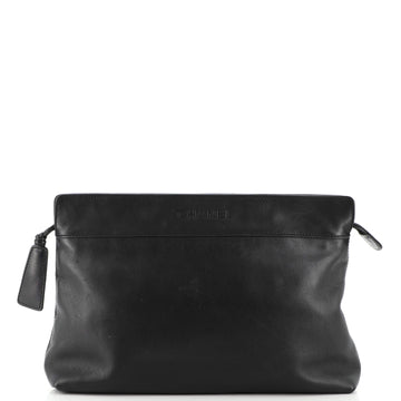 Chanel Vintage Logo Zip Clutch Lambskin Medium