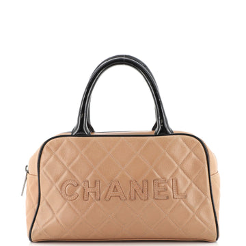 Chanel Embossed Logo Bowler Bag Quilted Caviar Small