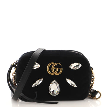 Gucci GG Marmont Shoulder Bag Crystal Embellished Matelasse Velvet Mini