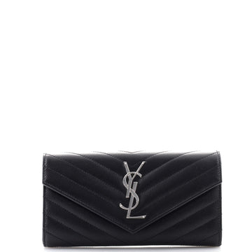 Saint Laurent Classic Monogram Flap Wallet Matelasse Chevron Leather Large