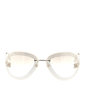 Chanel Rimless CC Aviator Sunglasses Metal with Crystals