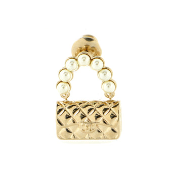 Chanel Flap Bag Brooch Metal with Faux Pearls